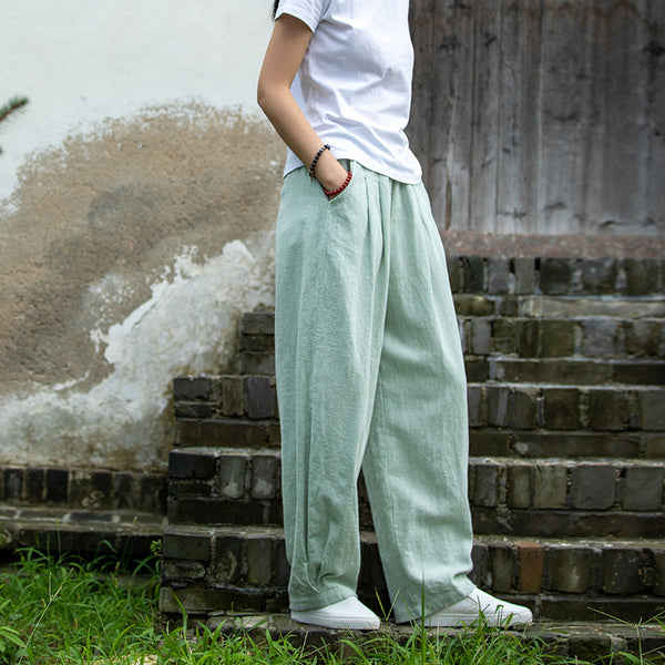 2022 Summer NEW! Women Simple Causal Lantern Style Sand Washed Linen and Cotton Pants