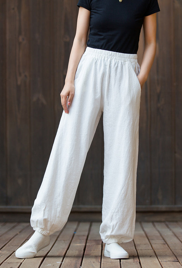 2022 Summer NEW! Women Sporty Style Lantern Leisure Sand Washed Linen and Cotton Pants