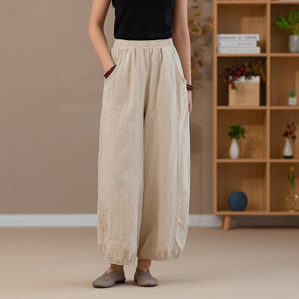 2022 Summer NEW! Women Retro Style Linen and Cotton Harem Cropped Pants