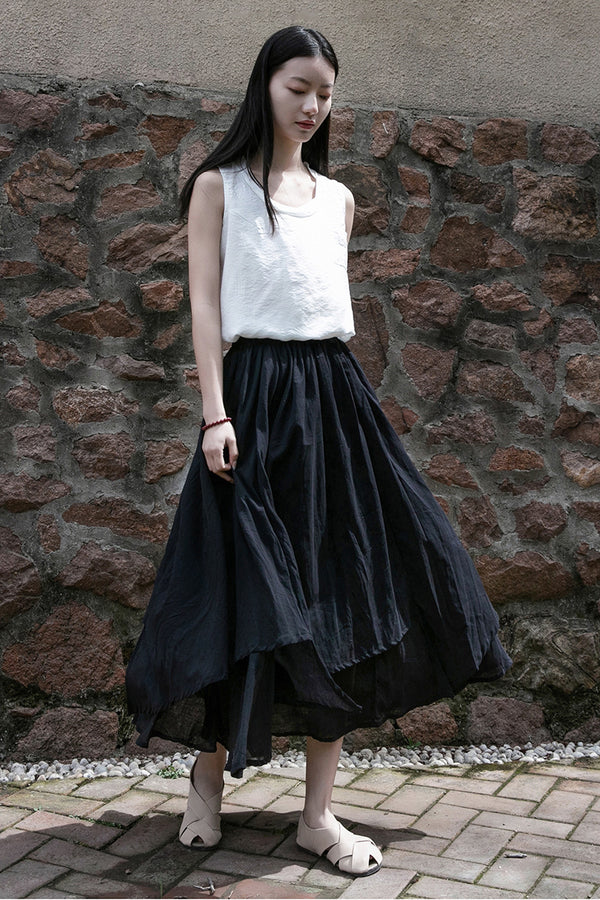 2022 Summer NEW! Women Linen and Cotton Loose Layered Skirt