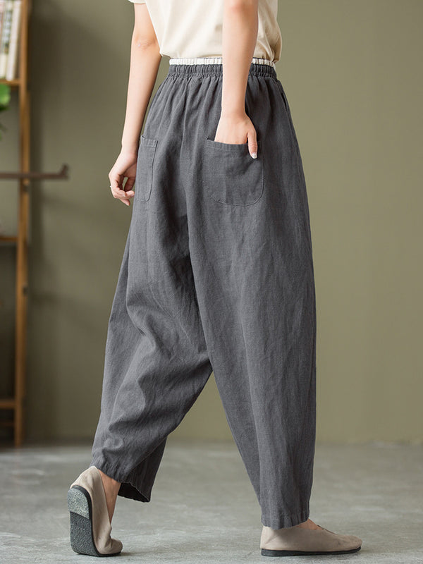 2021 Autumn NEW! Women Lantern Style Linen and Cotton Causal Loose with Waist Belt Cropped Pants