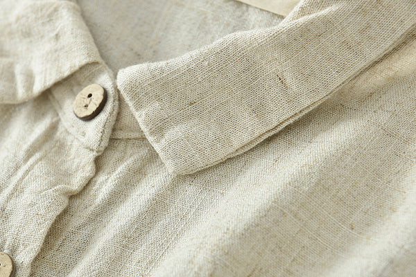 Women Sand-Washed Linen and Cotton Long Sleeveless Shirt