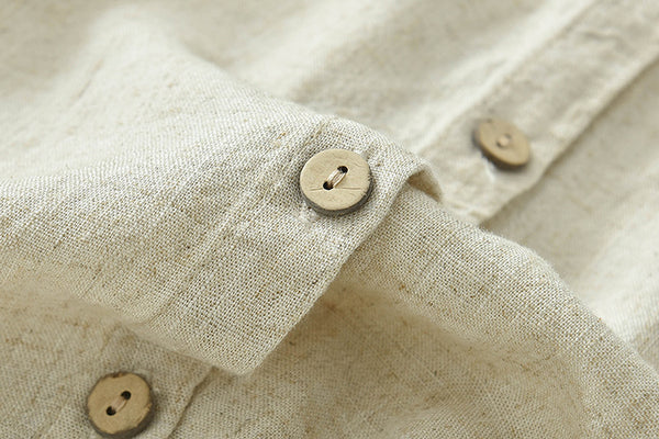 Women Sand-Washed Linen and Cotton Long Sleeveless Shirt