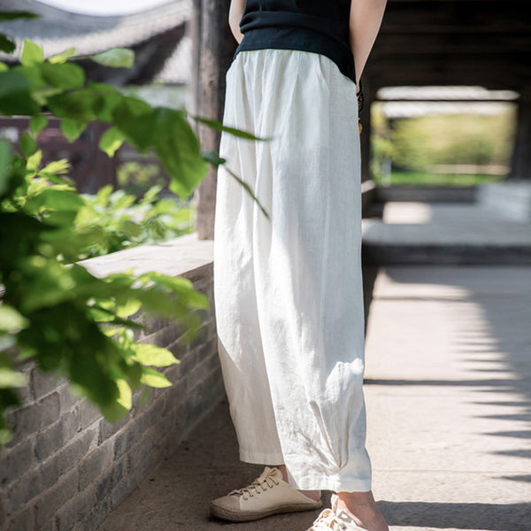 2022 Summer NEW! Women Simple Causal Lantern Style Sand Washed Linen and Cotton Cropped Pants