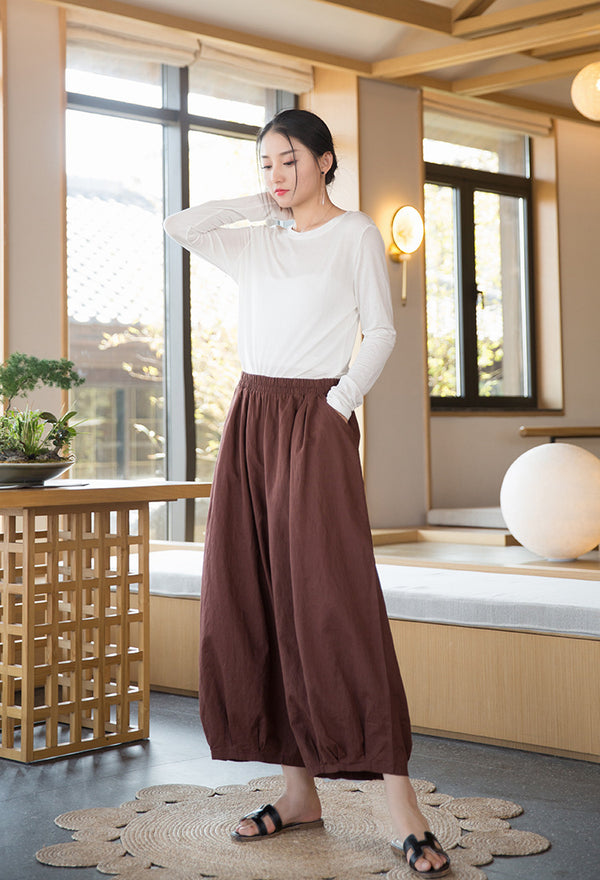 2022 Summer NEW! Women Modern Lantern Style Linen and Cotton Corpped Pants