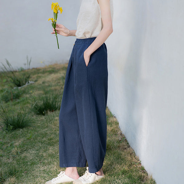 2022 Summer NEW! Women Retro Style Sand Washed Linen and Cotton Wide Leg Pants