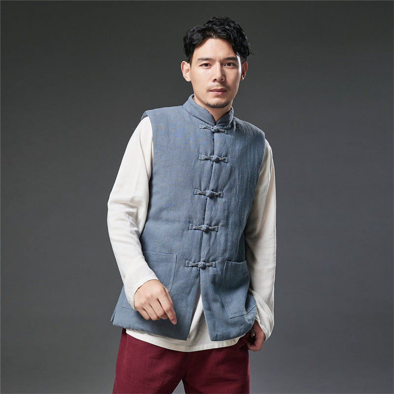 Autumn NEW! Men Retro Chinese Style Linen and Cotton Quilted Vest
