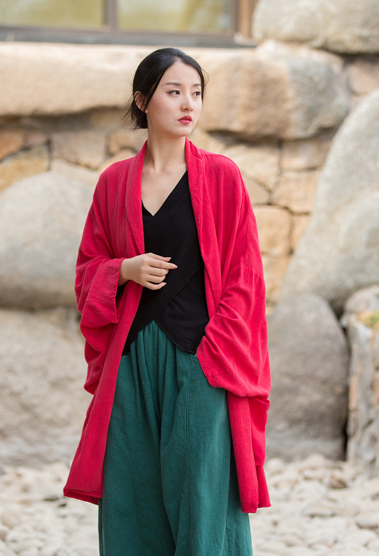 Summer NEW! Women Linen and Cotton Loose Thin Zen Style Long Coat