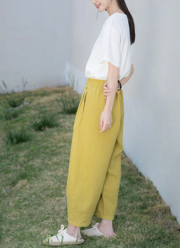 2022 Summer NEW! Women Retro Style Sand Washed Linen and Cotton Wide Leg Pants