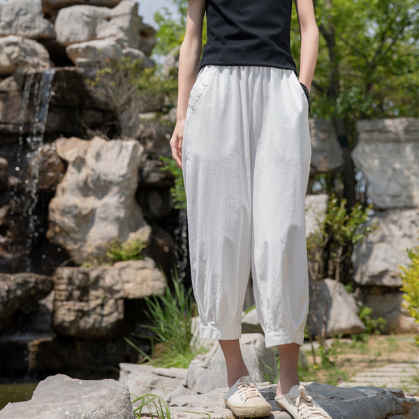 2022 Summer NEW! Women Modern Retro Style Linen and Cotton Cropped Pants