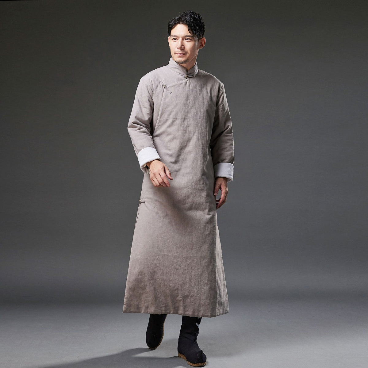 Winter NEW! Men Classic Asian Style Linen Long Sleeve Quilted Cheongsam