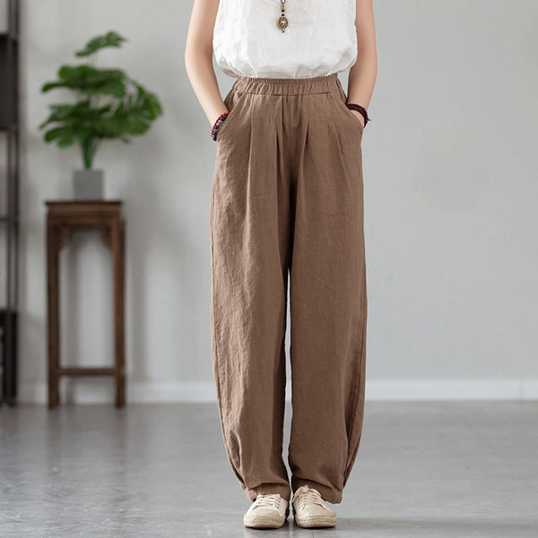 2022 Summer NEW! Women Simple Causal Lantern Style Sand Washed Linen and Cotton Pants