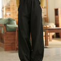 Winter NEW! Women Sand-Washed Linen and Cotton Loose Lantern Quilted Pants
