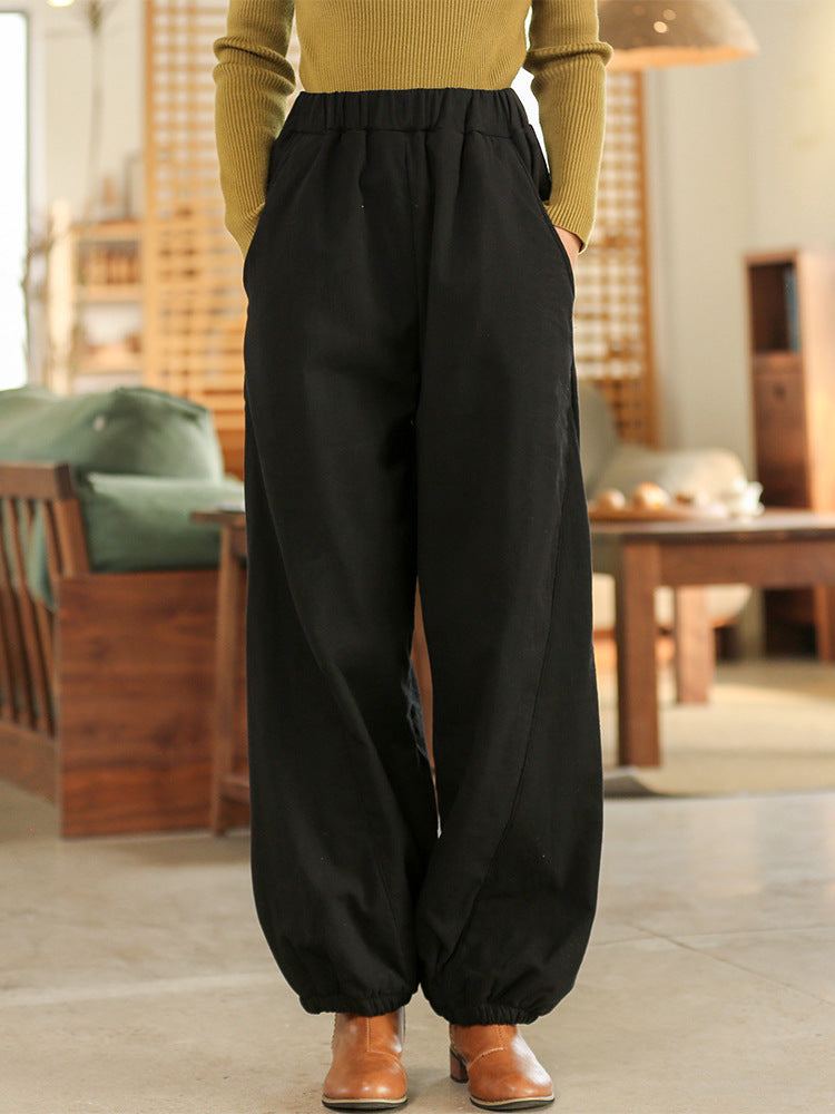 Winter NEW! Women Sand-Washed Linen and Cotton Loose Lantern Quilted Pants
