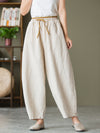 2021 Autumn NEW! Women Lantern Style Linen and Cotton Causal Loose with Waist Belt Cropped Pants