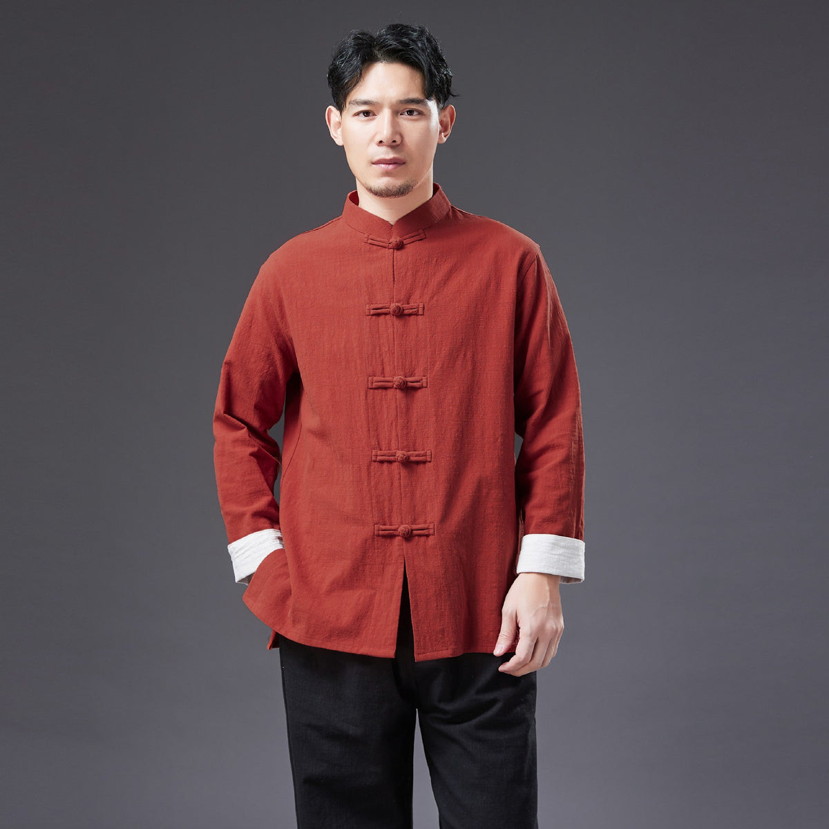 Summer NEW! Men Zen Style Linen and Cotton Long Sleeve Middle Buckle Thin Jacket