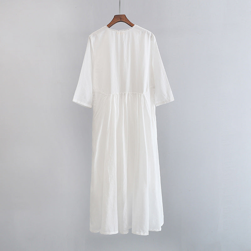 2022 Summer NEW! Women Loose Linen and Cotton V-Necked Middle Sleeve Maxi Dress Black 2022 Summer NEW! Women Loose Linen and Cotton V-Necked Middle Sleeve Maxi Dress Black