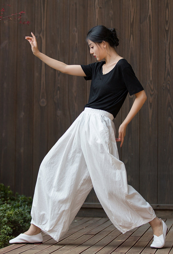 2022 Summer NEW! Women Modern Lantern Style Linen and Cotton Corpped Pants