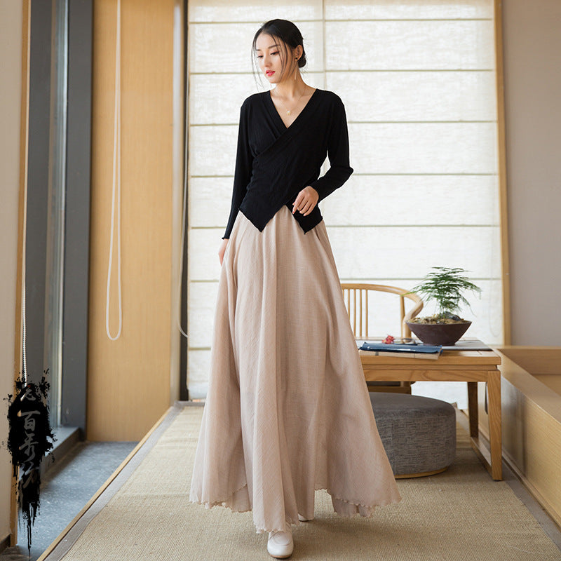 Summer NEW! Women Causal Style Lantern Leisure Linen and Cotton Maxi Skirt