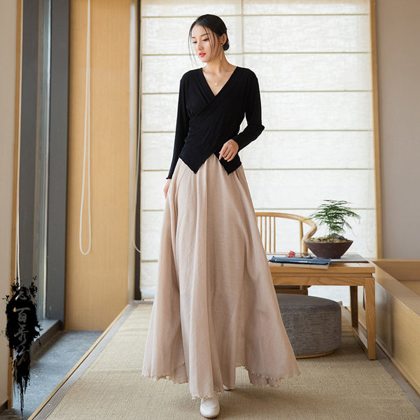 2022 Summer NEW! Women Causal Style Lantern Leisure Linen and Cotton Maxi Skirt