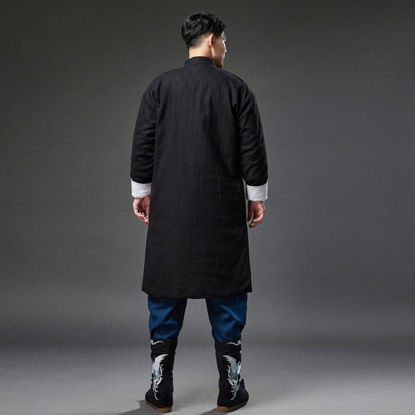 2021 Winter NEW! Men Retro Chinese Style Linen and Cotton Quilted Long Tunic Coat