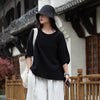 Women Round Necked Linen and Cotton Loose Middle Sleeves Wrinkled T-Shirt