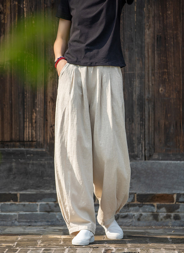 2022 Summer NEW! Women Simple Causal Lantern Style Sand Washed Linen and Cotton Pants