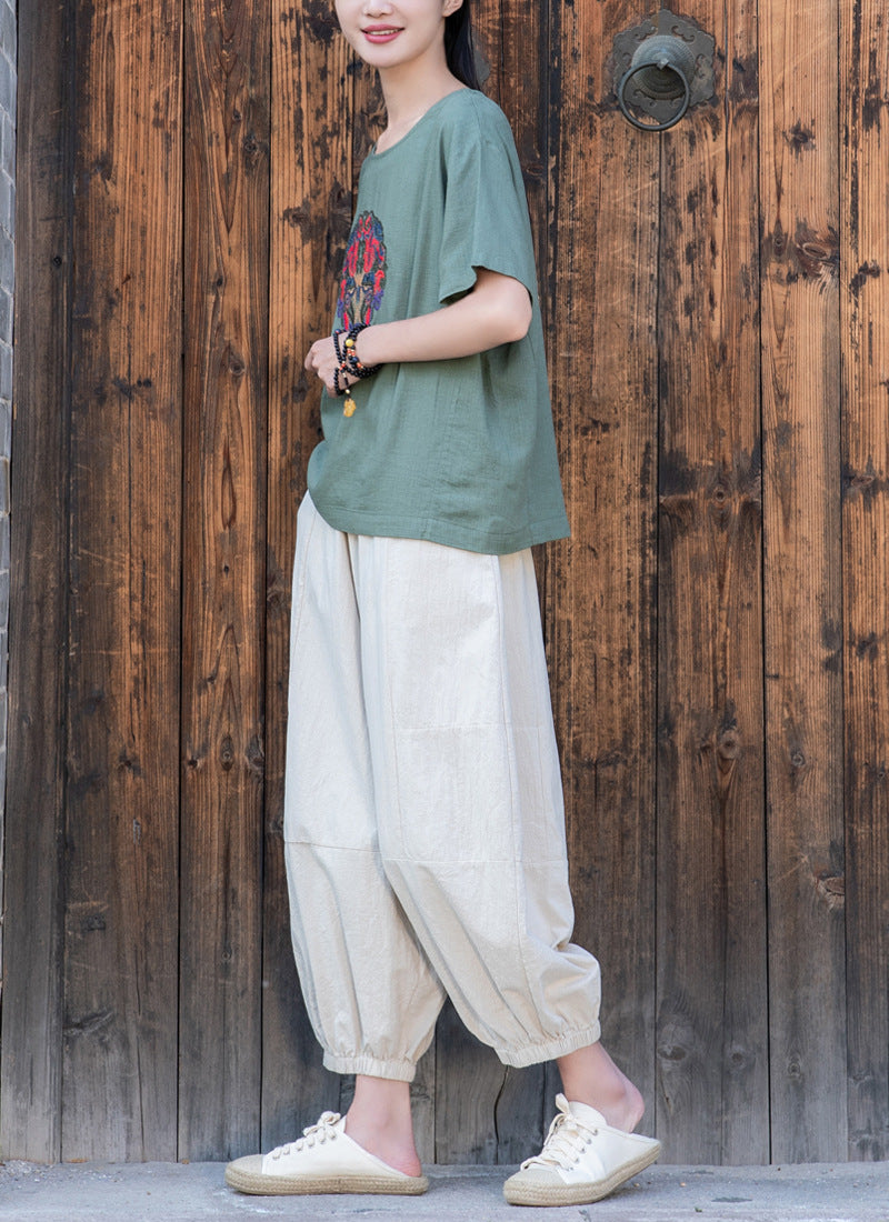Summer NEW! Women Causal Style Linen and Cotton Cropped Harem Trousers