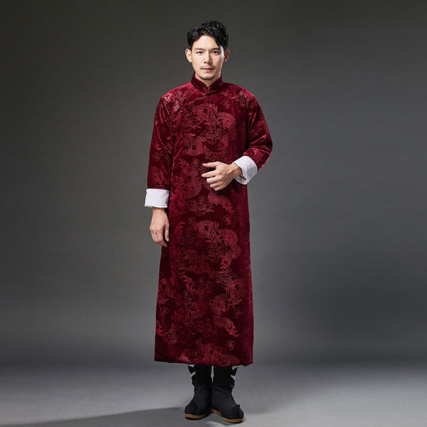 2021 Winter NEW! Men Classic Chinese Style Linen Long Sleeve Dragon Printed KungFu Cheongsam