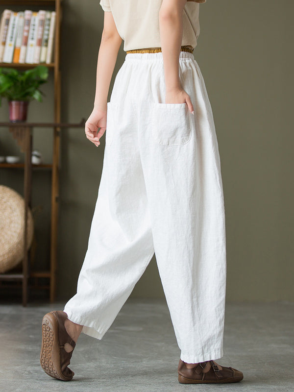 2021 Autumn NEW! Women Lantern Style Linen and Cotton Causal Loose with Waist Belt Cropped Pants