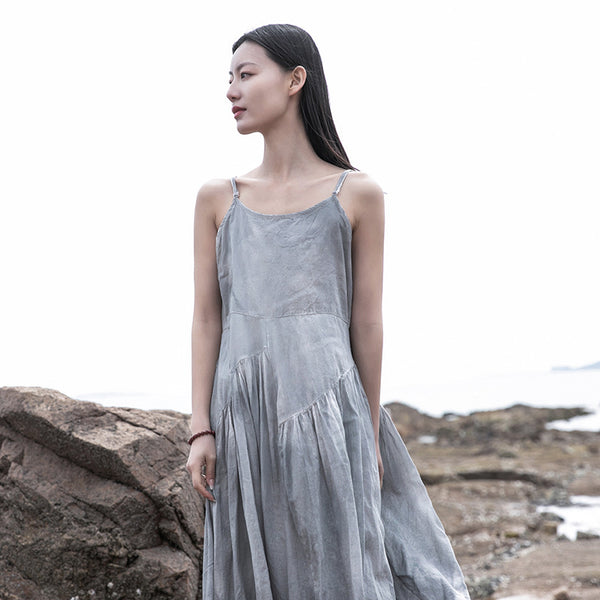 Women Loose Linen and Cotton Dyed Color Slip Dress