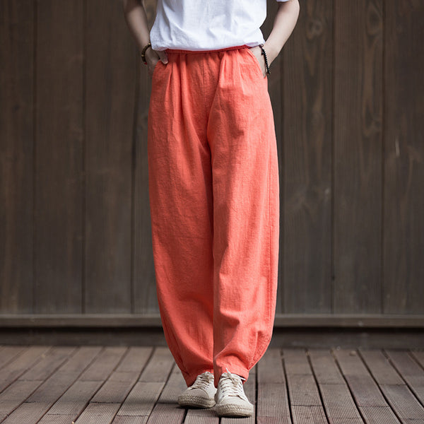 2022 Summer NEW! Women Sport Style Lantern Leisure Sand Washed Linen and cotton Pants