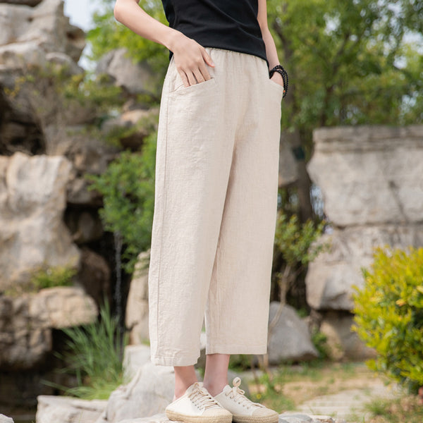2022 Summer NEW! Women Causal Style Linen and Cotton Straight Leg Trousers