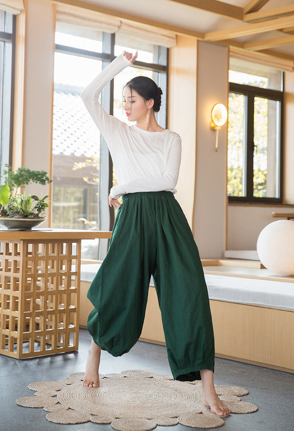 2022 Summer NEW! Women Modern Lantern Style Linen and Cotton Corpped Pants