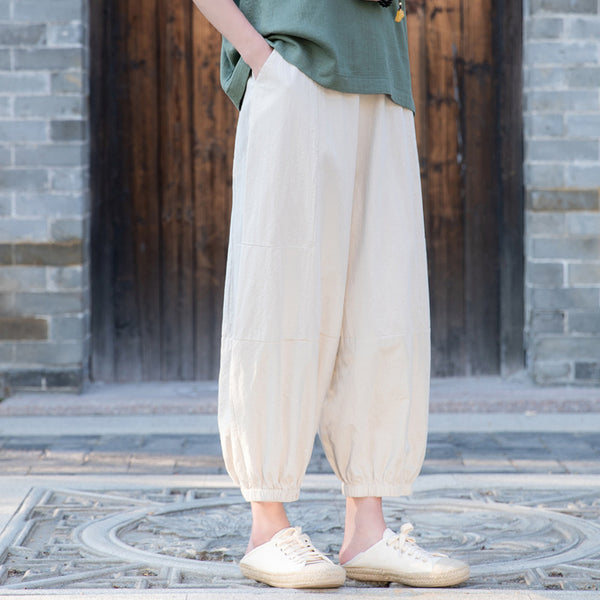 2022 Summer NEW! Women Causal Style Linen and Cotton Cropped Harem Trousers