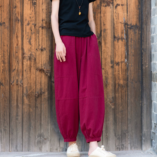 2022 Summer NEW! Women Causal Style Linen and Cotton Cropped Harem Trousers