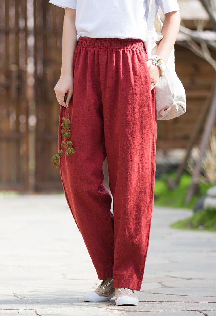 Summer NEW! Women Simple Lantern Style Linen and Cotton Pants
