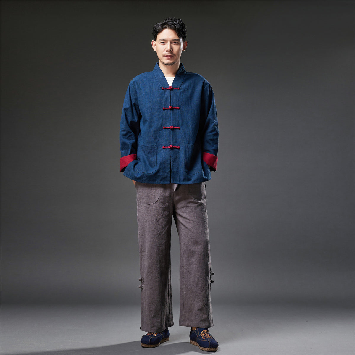 Autumn NEW! Men Retro Style Linen and Cotton Drawstring Wide Leg Cropped Pants