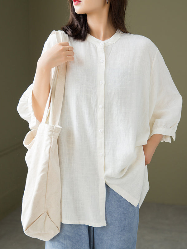 2021 Autumn NEW! Women Casual Style Sand-washed Linen and Cotton Long Sleeve Shirt