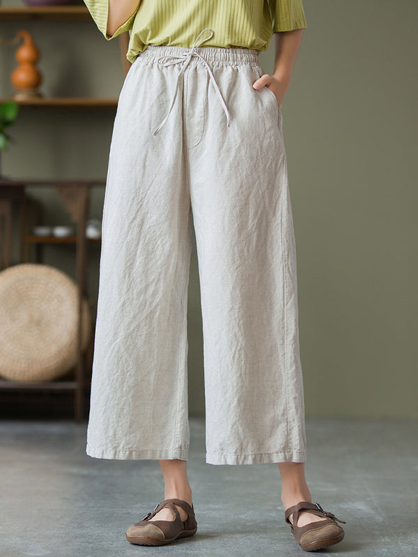 2021 Autumn NEW! Women Linen and Cotton Causal Cropped Wide Leg Pants