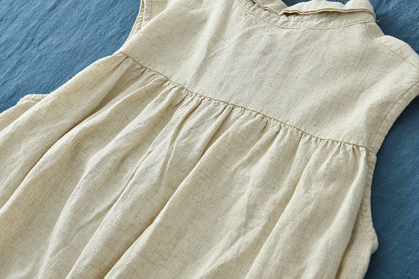 Women Sand-Washed Linen and Cotton Long Sleeveless Shirt