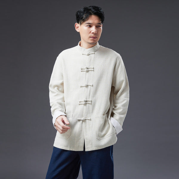 2022 Summer NEW! Men Asian Style Linen and Cotton Long Sleeve Cardigan Thin Jacket