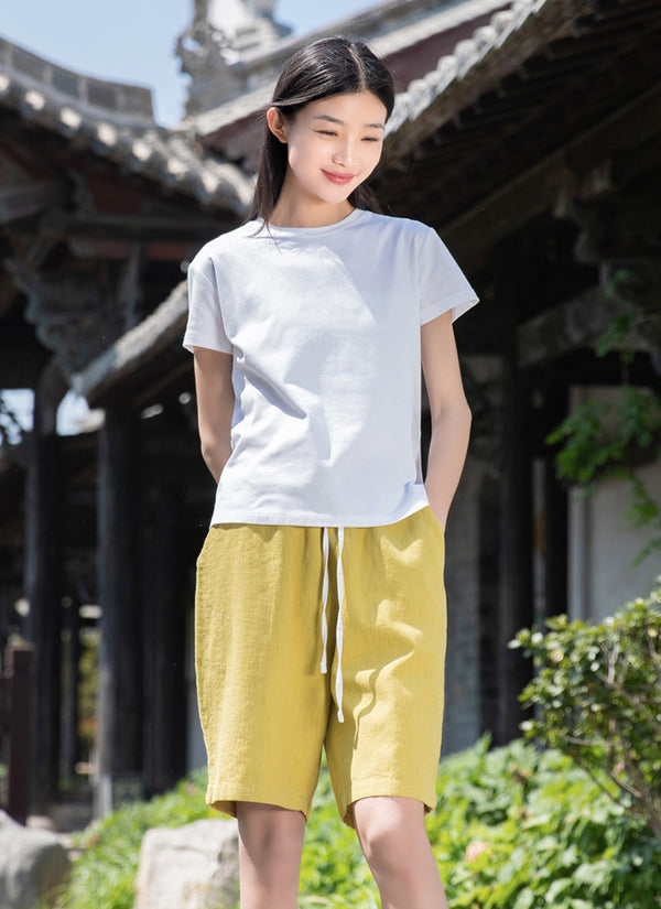 2022 Summer NEW! Women Modern Causal Style Sand Washed Linen and Cotton Shorts