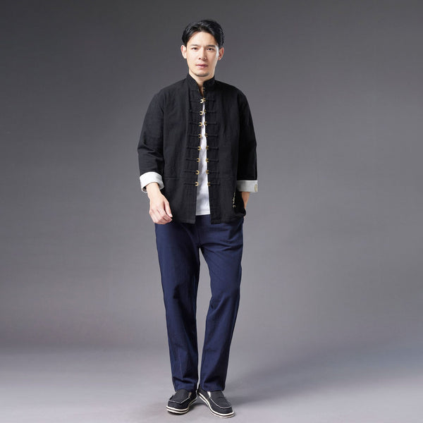 2021 Autumn NEW! Men Retro Style Linen and Cotton Long Sleeve Cardigan Thin Jacket