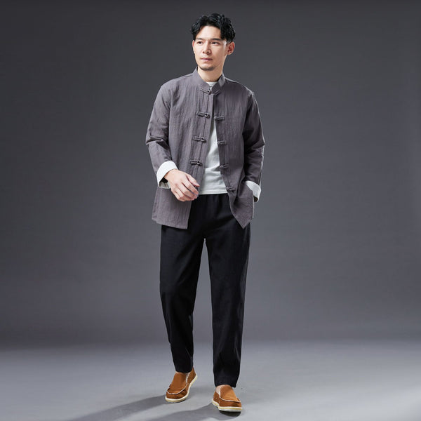 2022 Summer NEW! Men Zen Style Linen and Cotton Long Sleeve Middle Buckle Thin Jacket