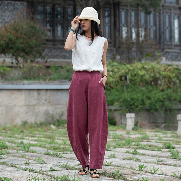 Women Lantern Style Linen and Cotton Causal Loose Pants