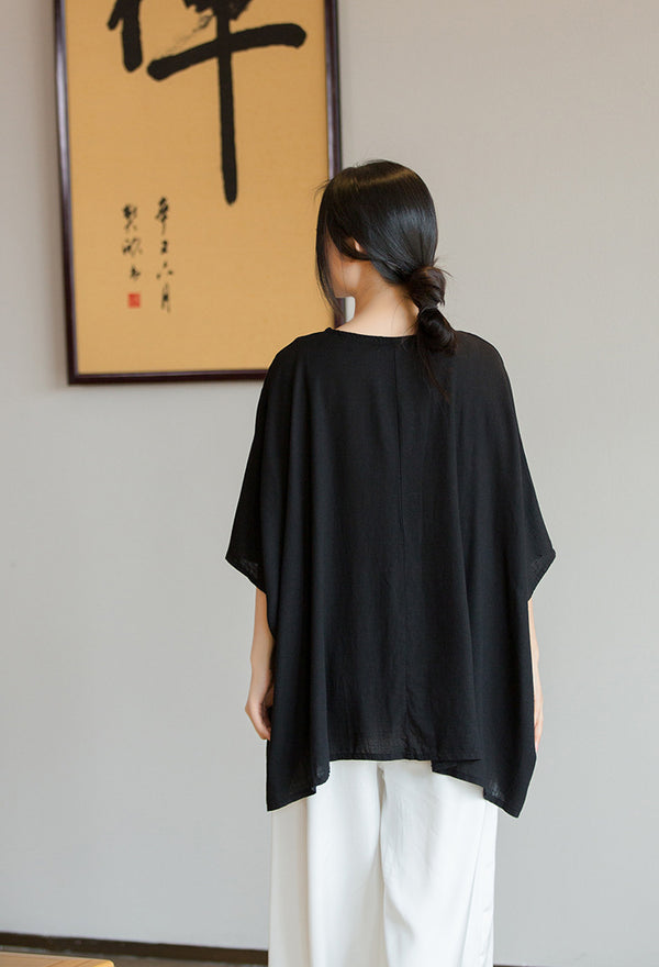 2022 Summer NEW! Women Casual Style Linen and Cotton Long Loose Mid Sleeve T-Shirt