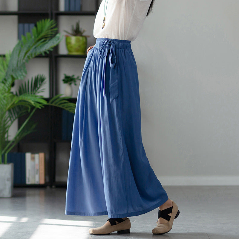 Summer NEW! Women Retro Style Soft Wide Leg Cropped Pants