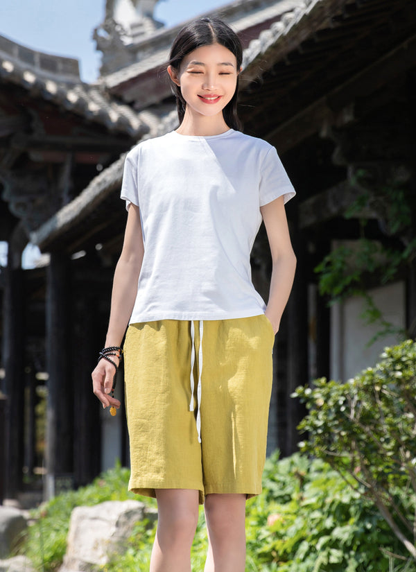 2022 Summer NEW! Women Modern Causal Style Sand Washed Linen and Cotton Shorts