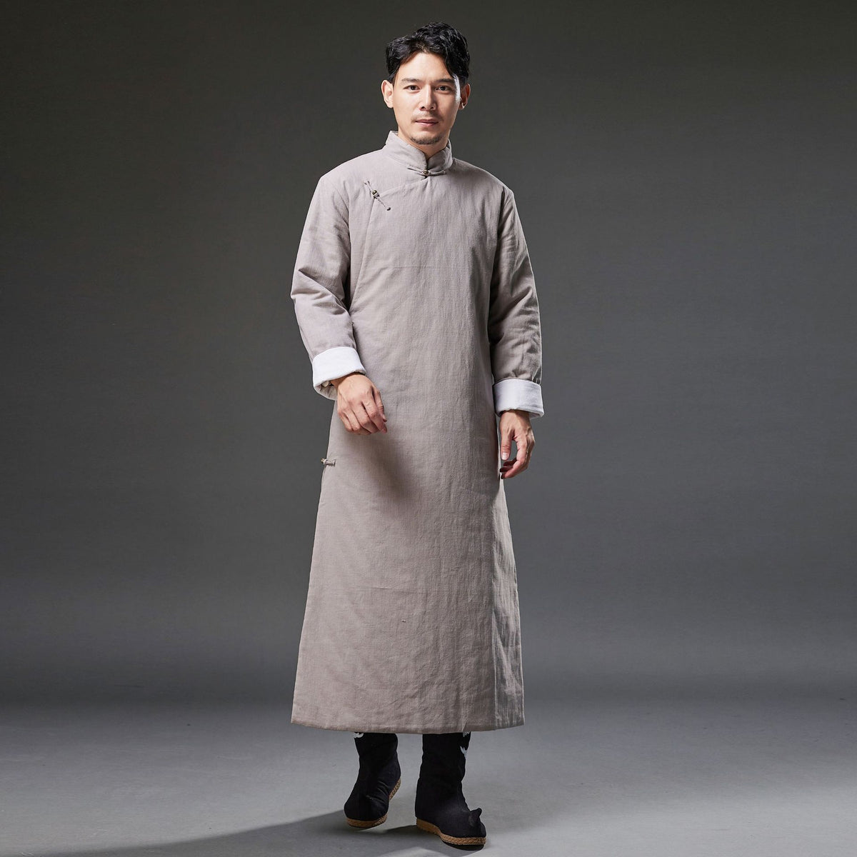 Winter NEW! Men Classic Asian Style Linen Long Sleeve Quilted Cheongsam